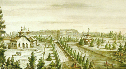 Ил. 15. Дж. Кваренги. Вид на Царскосельский дворец и парк с Большого каприза. До 1798