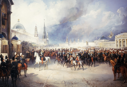 Ил. 6. Г. П. Виллевальде. Торжественный въезд императора Александра II в Кремль перед коронованием 17 августа 1856 г. 1859