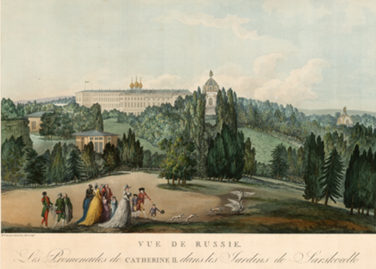Ил. 8. М.-Ф. Дамам-Демартре. Прогулка Екатерины II в парке Царского Села. 1811